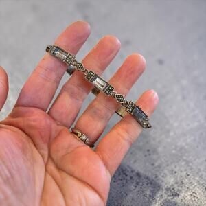 Art Deco Clear Glass Bracelet 1920s Filigree Link Silver Tone Antique Style